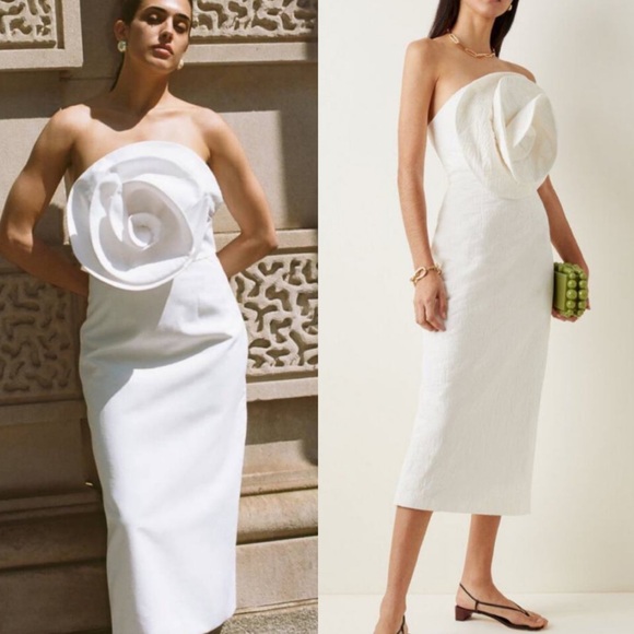 Mara Hoffman Maia Rosette Strapless Midi Dress - Picture 1 of 10